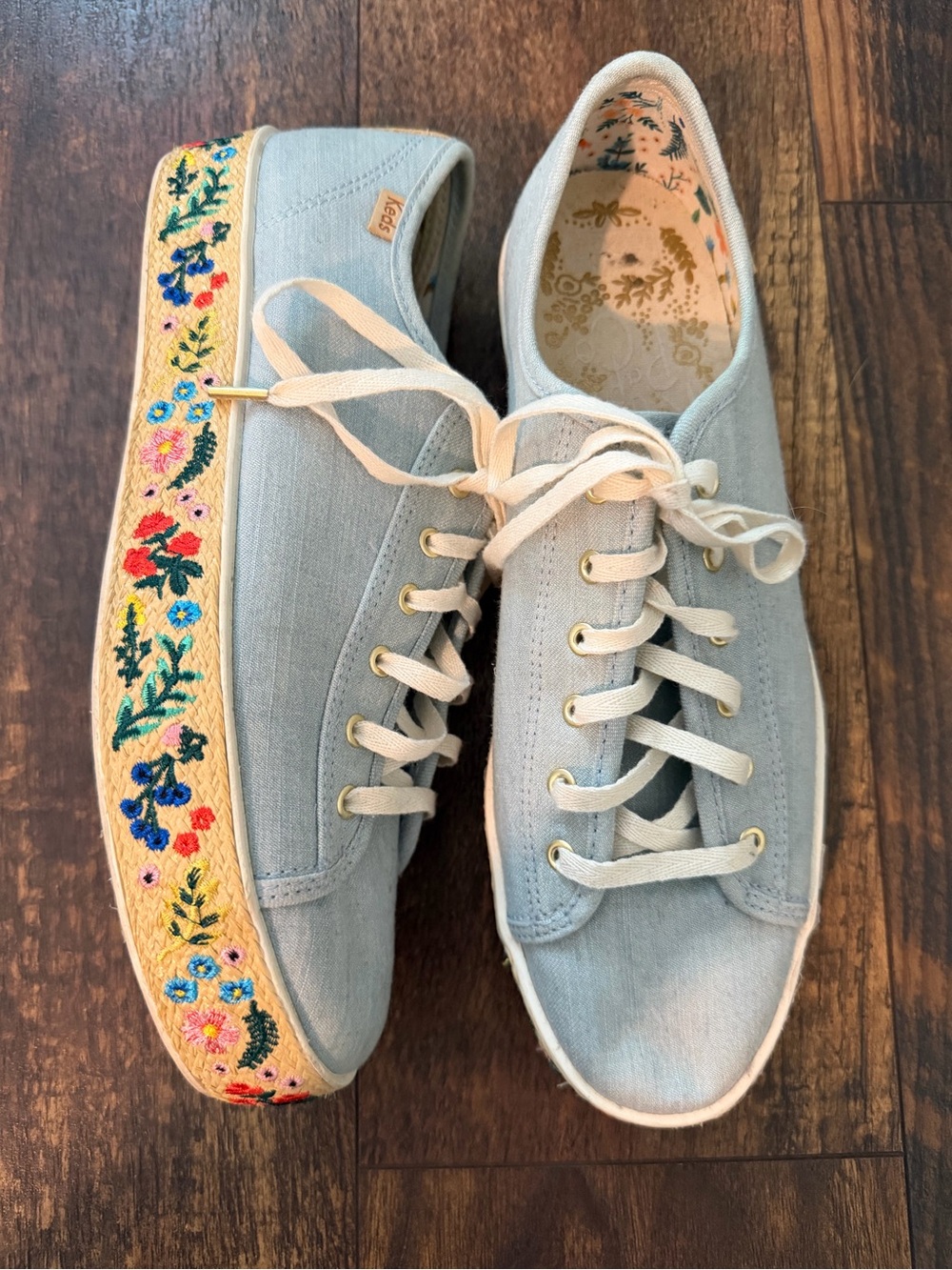 Keds Rifle Paper Rosalie Anthropologie Light Blue Embroidered Platform Sneakers